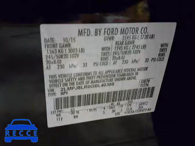 2016 LINCOLN MKX 2LMPJ8LR0GBL40388 Bild 9
