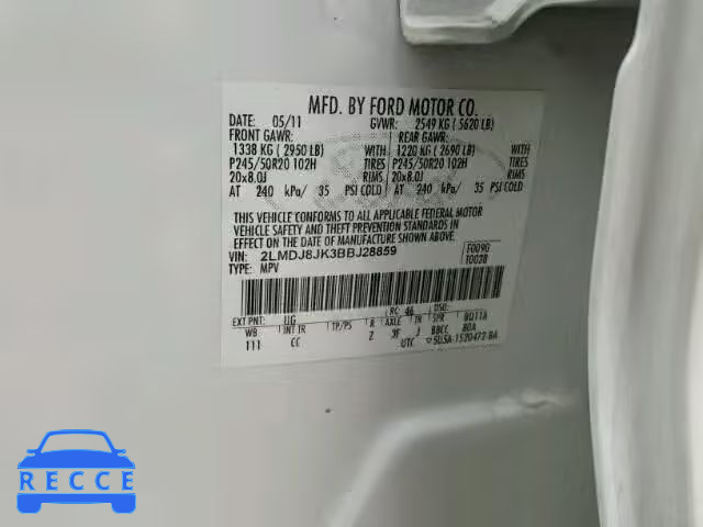 2011 LINCOLN MKX 2LMDJ8JK3BBJ28859 Bild 9