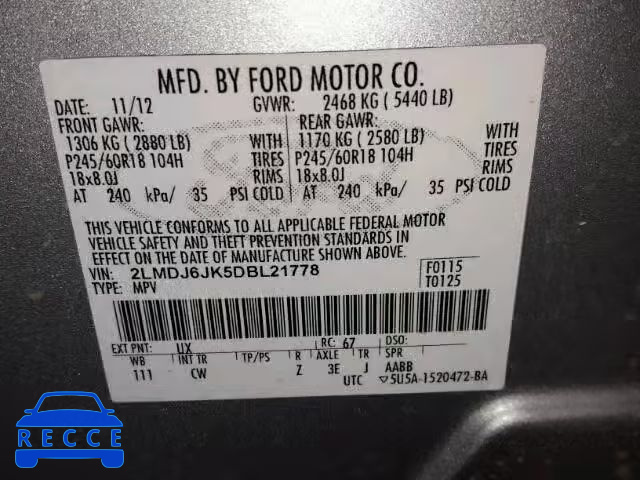 2013 LINCOLN MKX 2LMDJ6JK5DBL21778 image 9