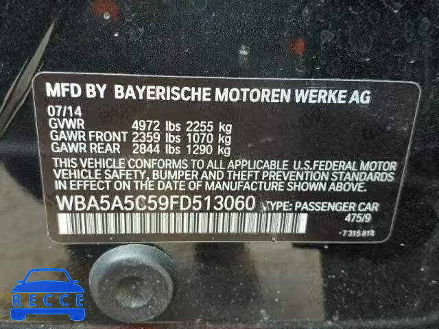 2015 BMW 528 WBA5A5C59FD513060 зображення 9