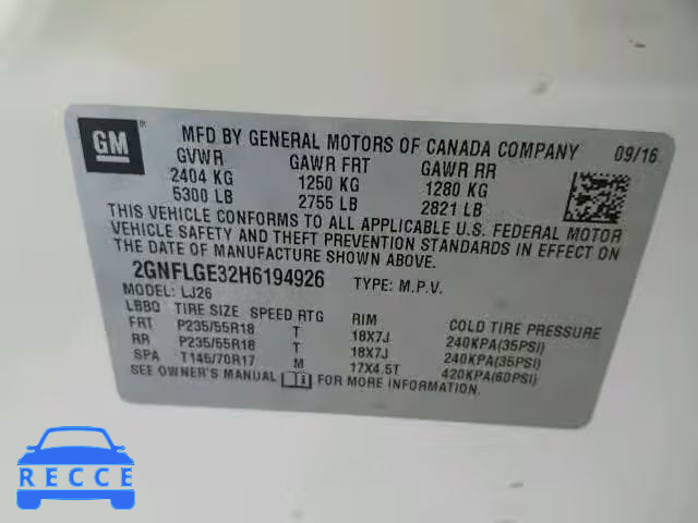 2017 CHEVROLET EQUINOX PR 2GNFLGE32H6194926 image 9