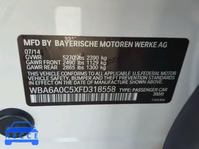2015 BMW 640 WBA6A0C5XFD318558 зображення 9