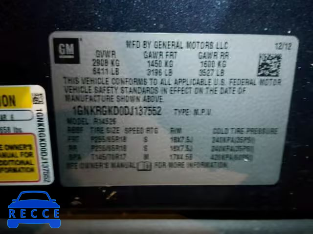 2013 CHEVROLET TRAVERSE 1GNKRGKD0DJ137552 image 9