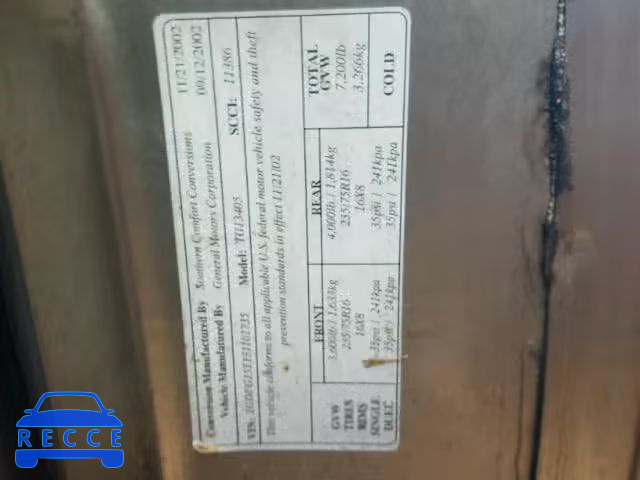 2003 GMC SAVANA 1GDFG15T131101735 image 9