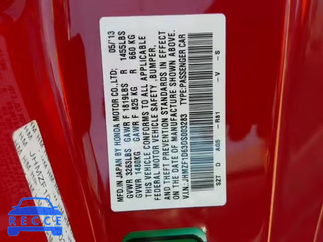 2013 HONDA CR-Z JHMZF1D63DS003283 image 9