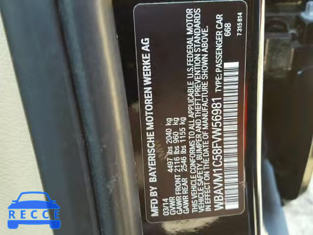2015 BMW X1 WBAVM1C58FVW56981 зображення 9
