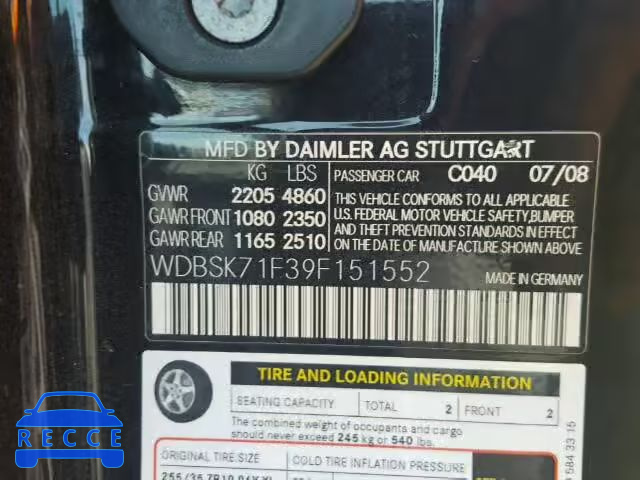 2009 MERCEDES-BENZ SL WDBSK71F39F151552 image 9