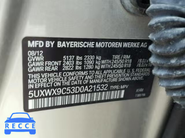 2013 BMW X3 5UXWX9C53D0A21532 зображення 9