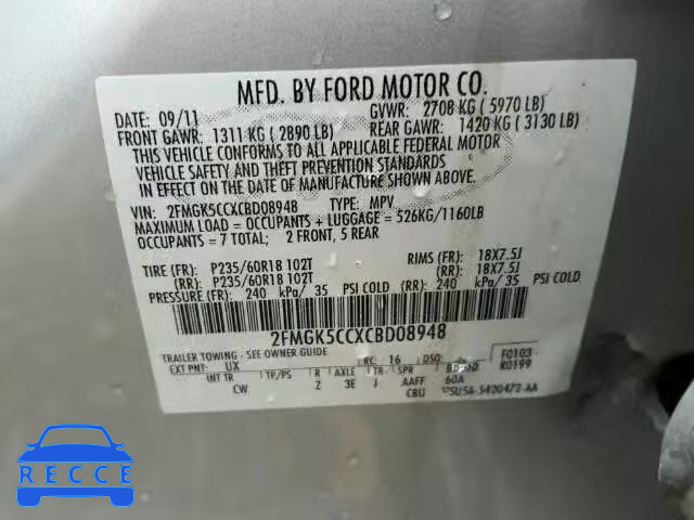 2012 FORD FLEX 2FMGK5CCXCBD08948 image 9