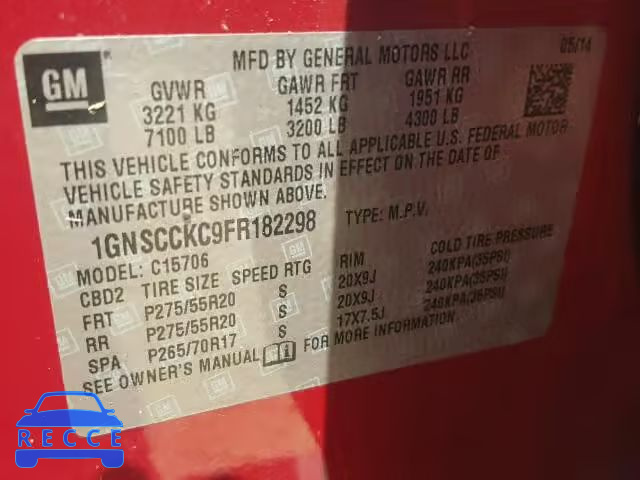 2015 CHEVROLET TAHOE C150 1GNSCCKC9FR182298 image 9