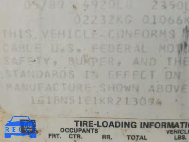 1989 CHEVROLET CAPRICE 1G1BN51E1KR213094 image 9