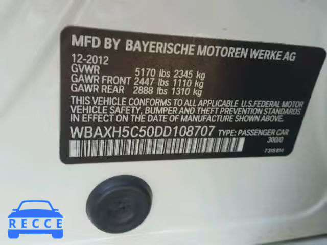 2013 BMW 528 WBAXH5C50DD108707 зображення 9