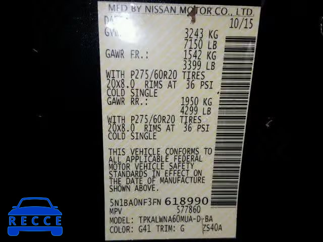 2015 NISSAN ARMADA 5N1BA0NF3FN618990 image 9