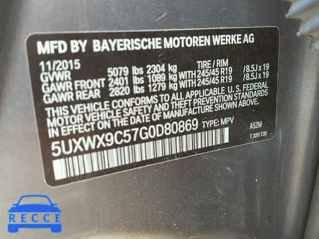 2016 BMW X3 5UXWX9C57G0D80869 Bild 9