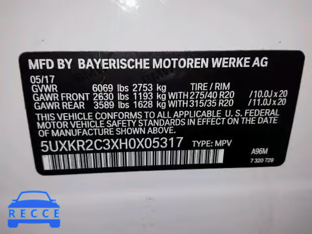 2017 BMW X5 5UXKR2C3XH0X05317 image 9