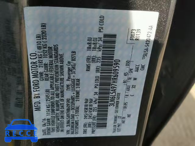 2017 LINCOLN MKZ 3LN6L5A97HR609590 image 9