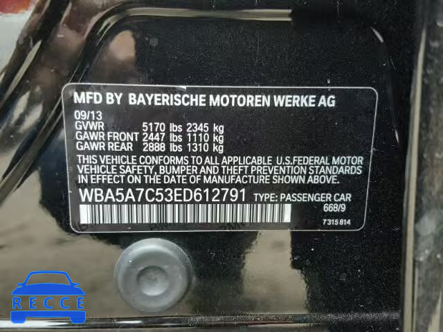 2014 BMW 528 WBA5A7C53ED612791 зображення 9