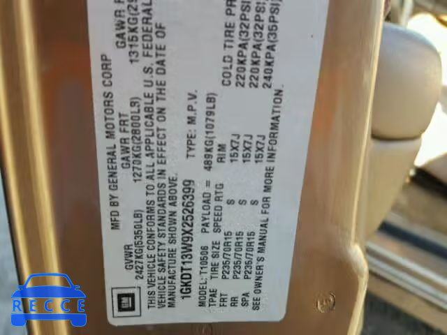 1999 GMC ENVOY 1GKDT13W9X2526399 image 9