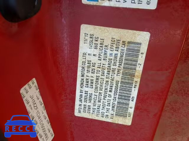 2013 HONDA CR-Z JHMZF1D41DS000493 image 9