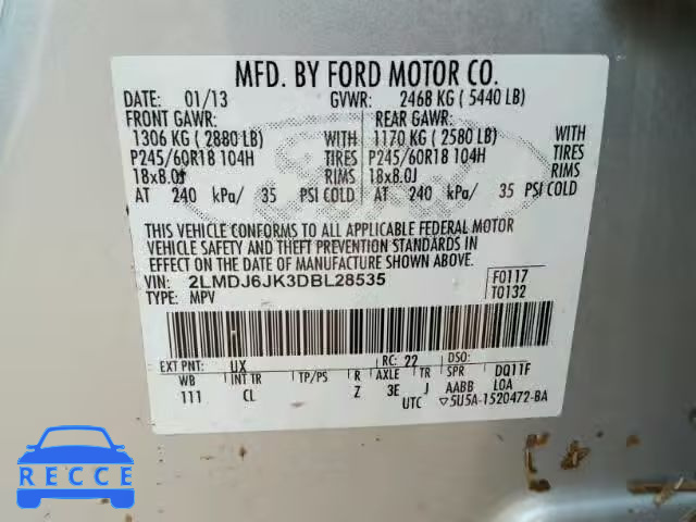 2013 LINCOLN MKX 2LMDJ6JK3DBL28535 image 9