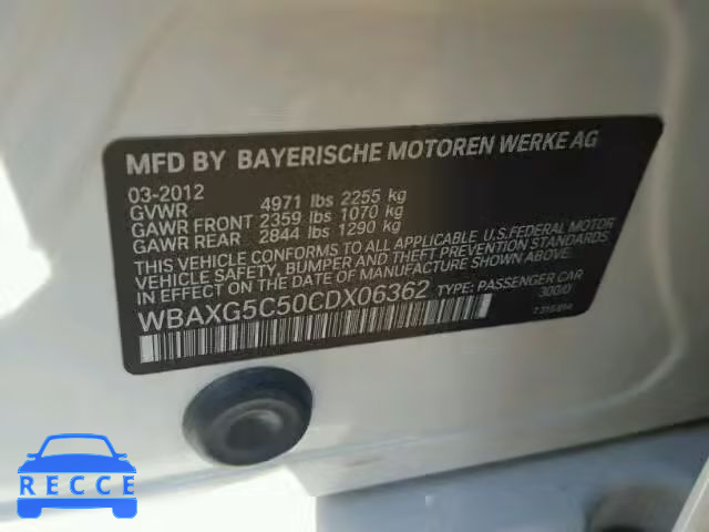 2012 BMW 528 WBAXG5C50CDX06362 зображення 9