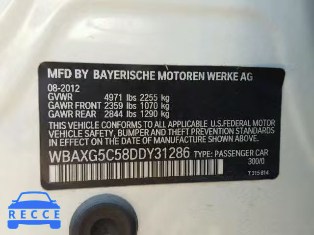 2013 BMW 528 WBAXG5C58DDY31286 зображення 9