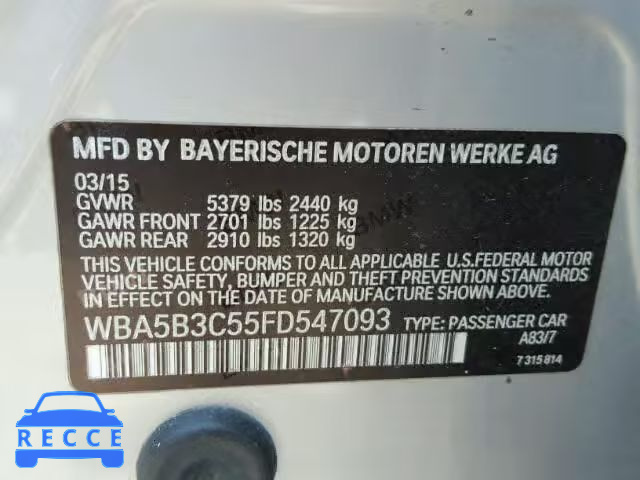 2015 BMW 535 WBA5B3C55FD547093 зображення 9