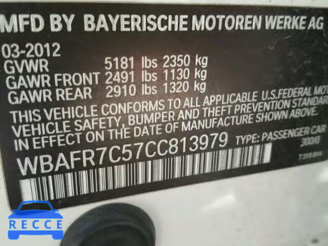 2012 BMW 535 WBAFR7C57CC813979 зображення 9