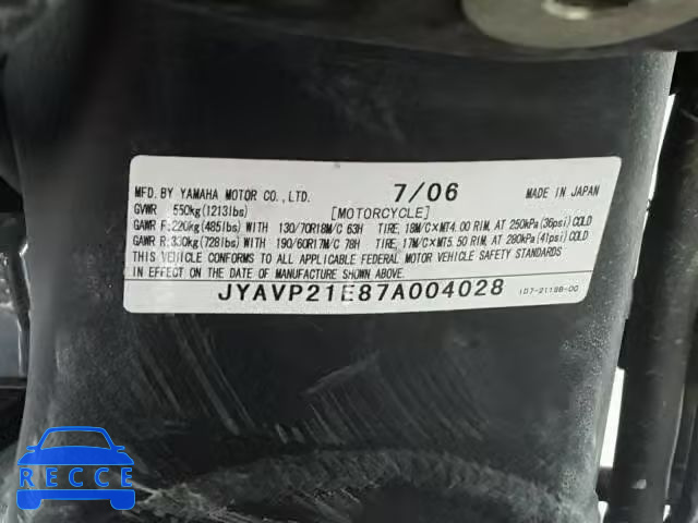 2007 YAMAHA XV1900 JYAVP21E87A004028 зображення 18