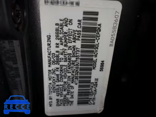2003 TOYOTA CAMRY LE 4T1BE32K63U755737 image 9