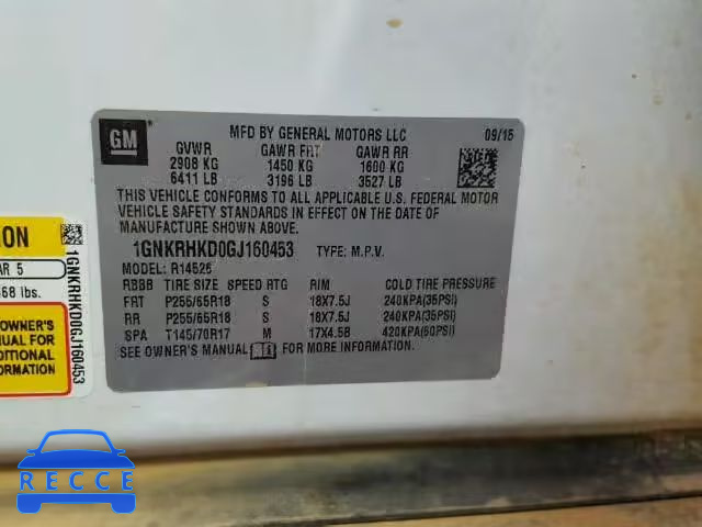 2016 CHEVROLET TRAVERSE 1GNKRHKD0GJ160453 image 9