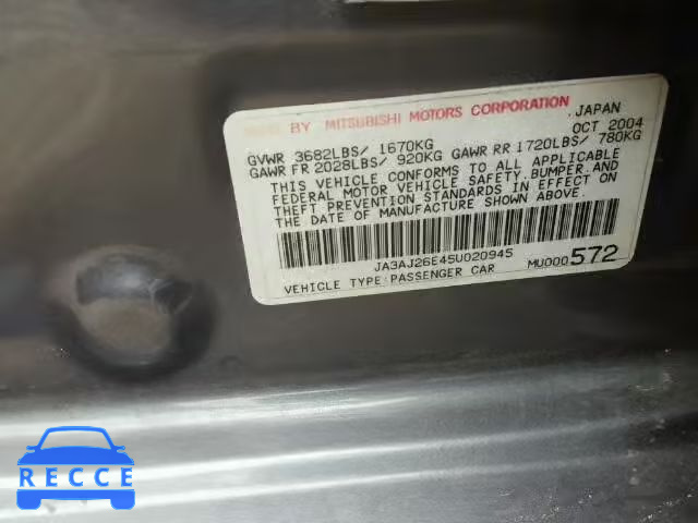 2005 MITSUBISHI LANCER JA3AJ26E45U020945 image 9