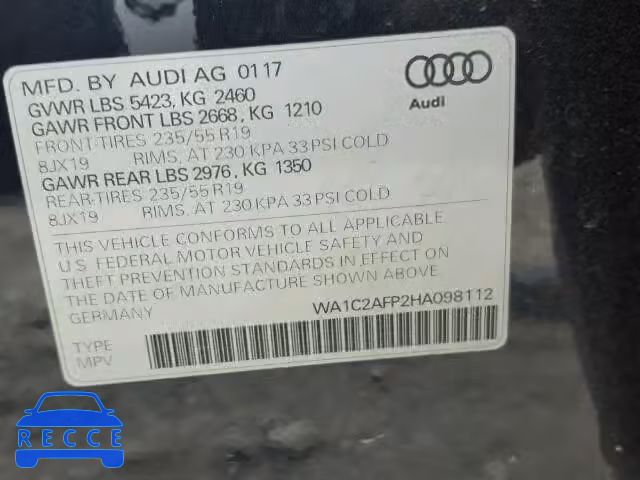 2017 AUDI Q5 WA1C2AFP2HA098112 image 9