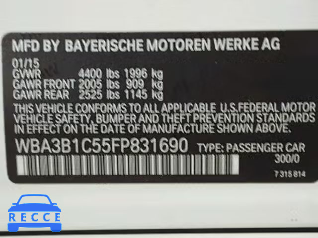 2015 BMW 320 WBA3B1C55FP831690 зображення 9