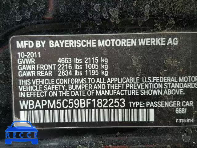 2011 BMW 335 WBAPM5C59BF182253 image 9
