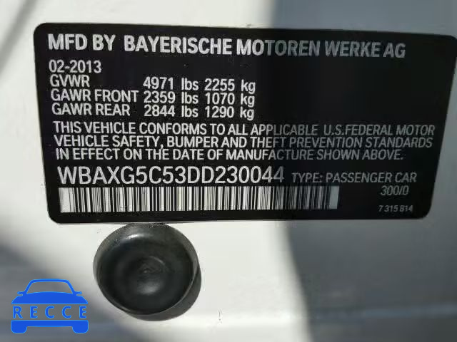 2013 BMW 528 WBAXG5C53DD230044 зображення 9