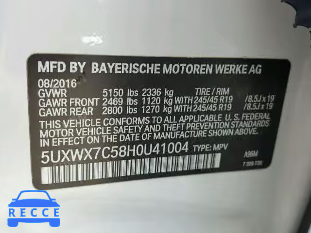 2017 BMW X3 5UXWX7C58H0U41004 image 9