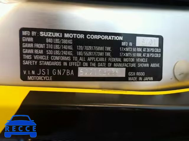 2002 SUZUKI GSX-R600 JS1GN7BA522103236 Bild 9