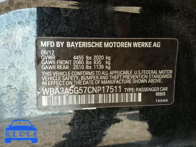2012 BMW 328 WBA3A5G57CNP17511 зображення 9