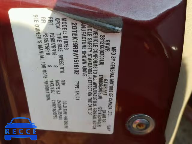1998 GMC SIERRA 2GTEK19R3W1516132 image 9