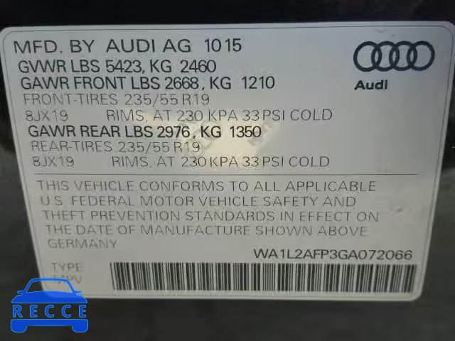 2016 AUDI Q5 WA1L2AFP3GA072066 image 9