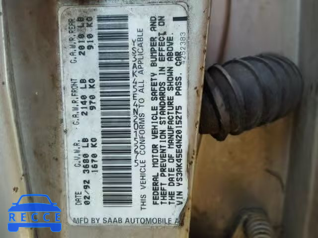 1992 SAAB 900 YS3AK45E4N2015275 image 9