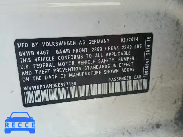 2014 VOLKSWAGEN CC WVWBP7AN9EE527150 image 9