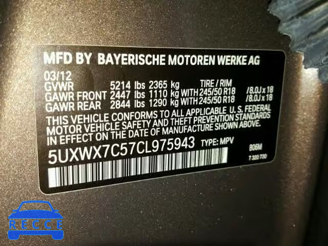 2012 BMW X3 5UXWX7C57CL975943 зображення 9