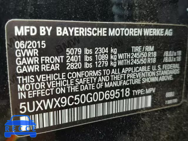 2016 BMW X3 5UXWX9C50G0D69518 зображення 9