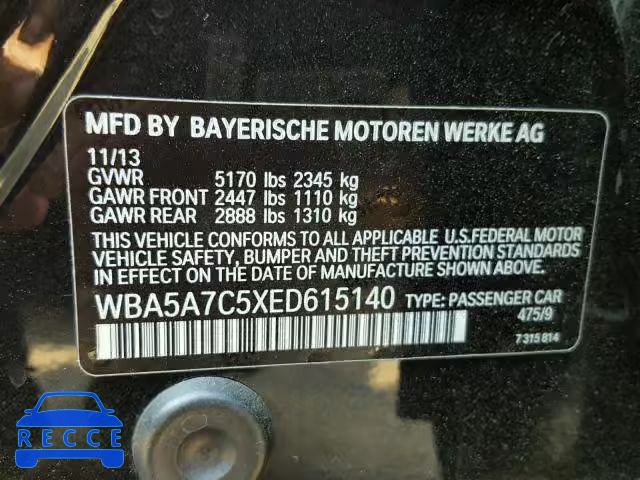 2014 BMW 528 WBA5A7C5XED615140 зображення 9