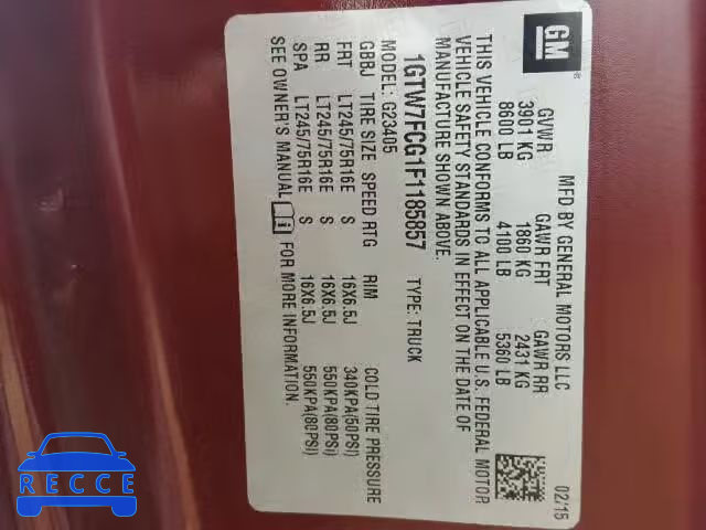 2015 GMC SAVANA 1GTW7FCG1F1185857 image 9