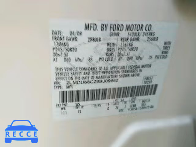 2009 LINCOLN MKX 2LMDU68C29BJ09692 image 9
