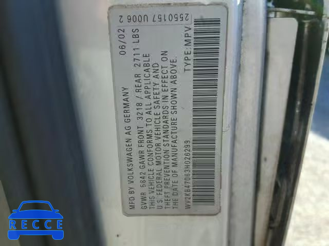 2003 VOLKSWAGEN EUROVAN WV2KB47063H026299 image 9