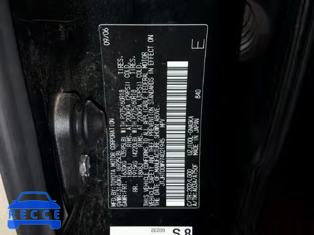 2007 LEXUS LX JTJHT00W974021945 image 9